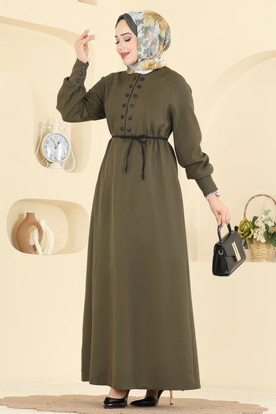 S.L. - Çıtçıt Düğme Detaylı Elbise 2790SL432-MS Haki - 421742