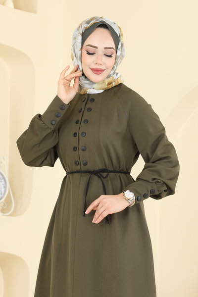 S.L. - Çıtçıt Düğme Detaylı Elbise 2790SL432-MS Haki - 421743