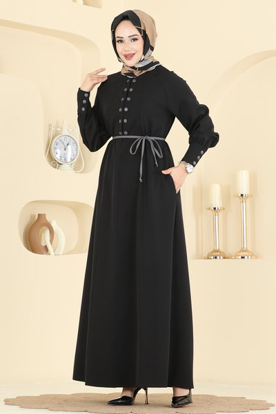 S.L. - Çıtçıt Düğme Detaylı Elbise 2790SL432-MS Siyah - 421759