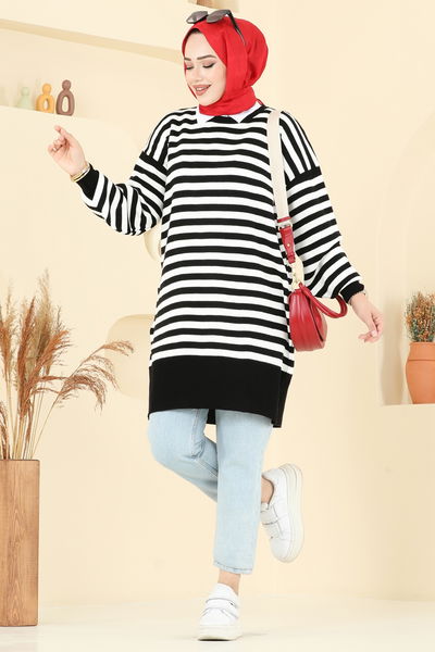 K.L. - Çizgi Detay Triko Tunik 6005KL398-MS Siyah - 392538