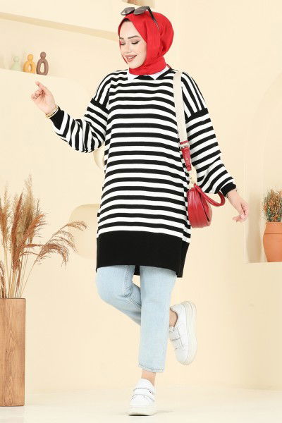 K.L. - Çizgi Detay Triko Tunik 6005KL398-MS Siyah