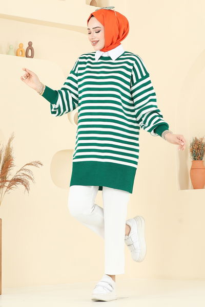 K.L. - Çizgi Detay Triko Tunik 6005KL398-MS Zümrüt - 392560