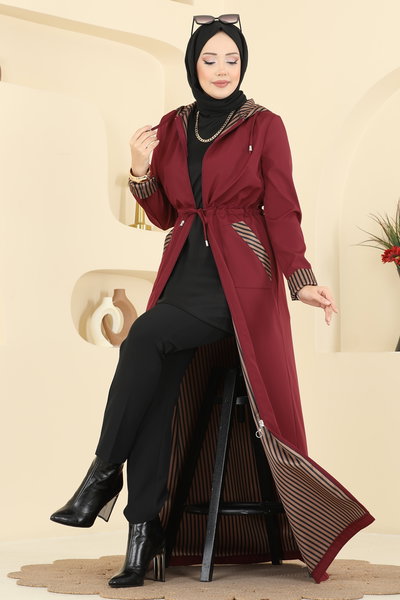 A.S.M.K. - Çizgi Detaylı Bondit Ferace 2836ASMK1074-MS Bordo - 421803