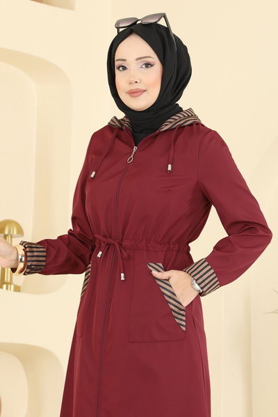 A.S.M.K. - Çizgi Detaylı Bondit Ferace 2836ASMK1074-MS Bordo - 421805