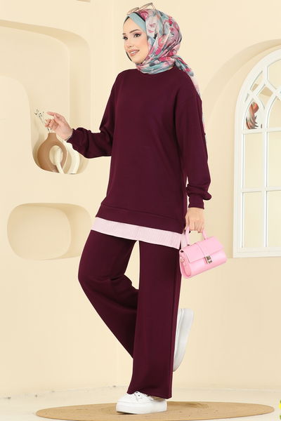 H.B.S. - Çizgi Detaylı Modal Takım 3246HBS856-MS Bordo - 418245