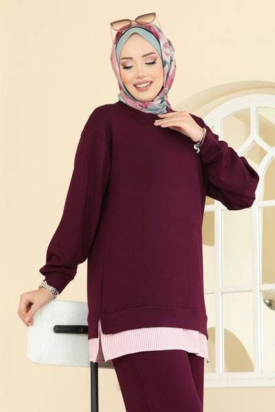 H.B.S. - Çizgi Detaylı Modal Takım 3246HBS856-MS Bordo - 418246