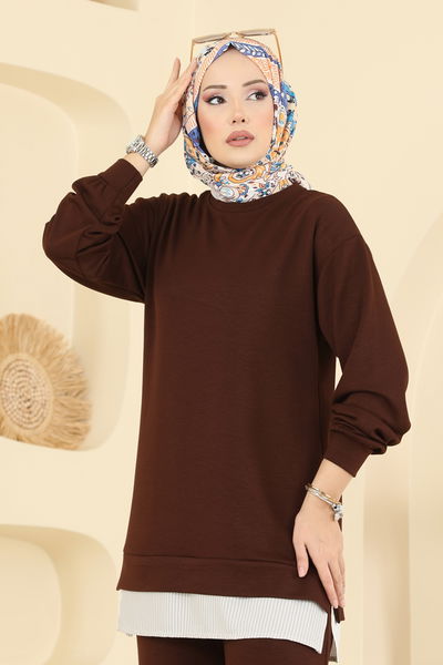 H.B.S. - Çizgi Detaylı Modal Takım 3246HBS856-MS Kahve - 418253