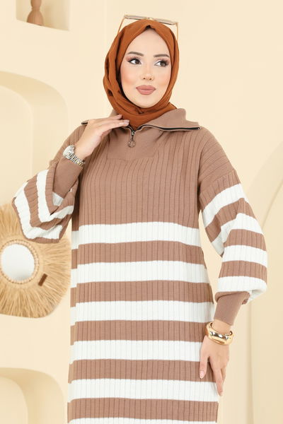 B.R.Z - Çizgi Detaylı Triko Elbise 11042BRZ597-MS Vizyon - 404925