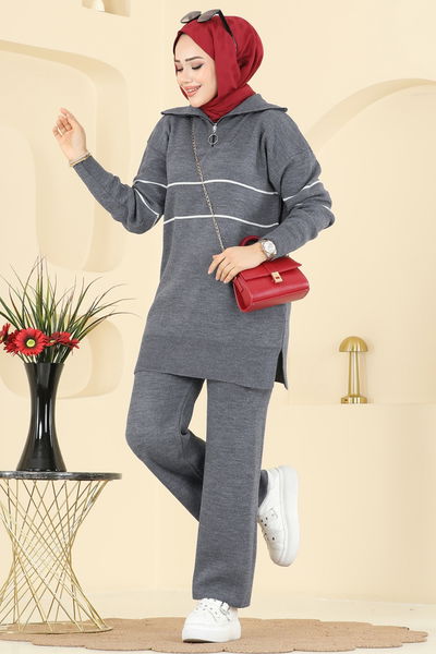 B.R.Z - Çizgi Detaylı Triko Takım 01050BRZ597-MS Antrasit - 413893