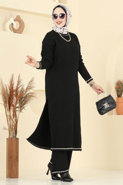 A.Y.D. - Çizgi Detaylı Triko Takım 2713AYD574-MS Siyah