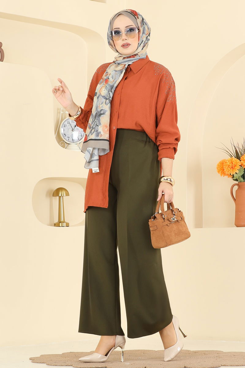 Çizgi Hatlı Dabıl Pantolon 0651ERK1158-MS Haki