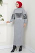 Çizgili Kazak Detaylı Elbise 9014UZ662-MS Gri - Thumbnail