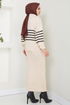 Çizgili Kazak Detaylı Elbise 9014UZ662-MS Taş - Thumbnail