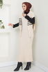 Çizgili Kazak Detaylı Elbise 9014UZ662-MS Taş - Thumbnail