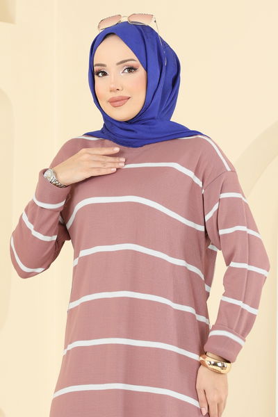 A.Y.D. - Çizgili Triko Elbise 2747AYD574-MS Gül Kurusu - 411333