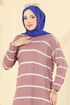 Çizgili Triko Elbise 2747AYD574-MS Gül Kurusu - Thumbnail