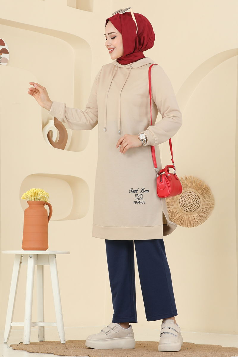 طقم بيج وكحلي 2007FON792-MS