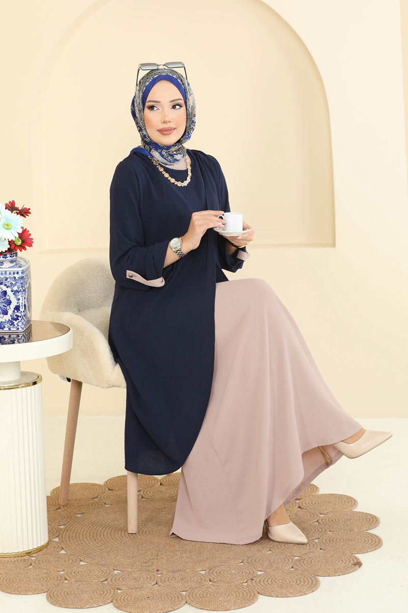 طقم كحلي وبيج 2742SL432-MS