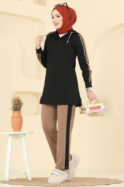 S.L. - طقم أسود وبيج غامق 2751SL432-MS