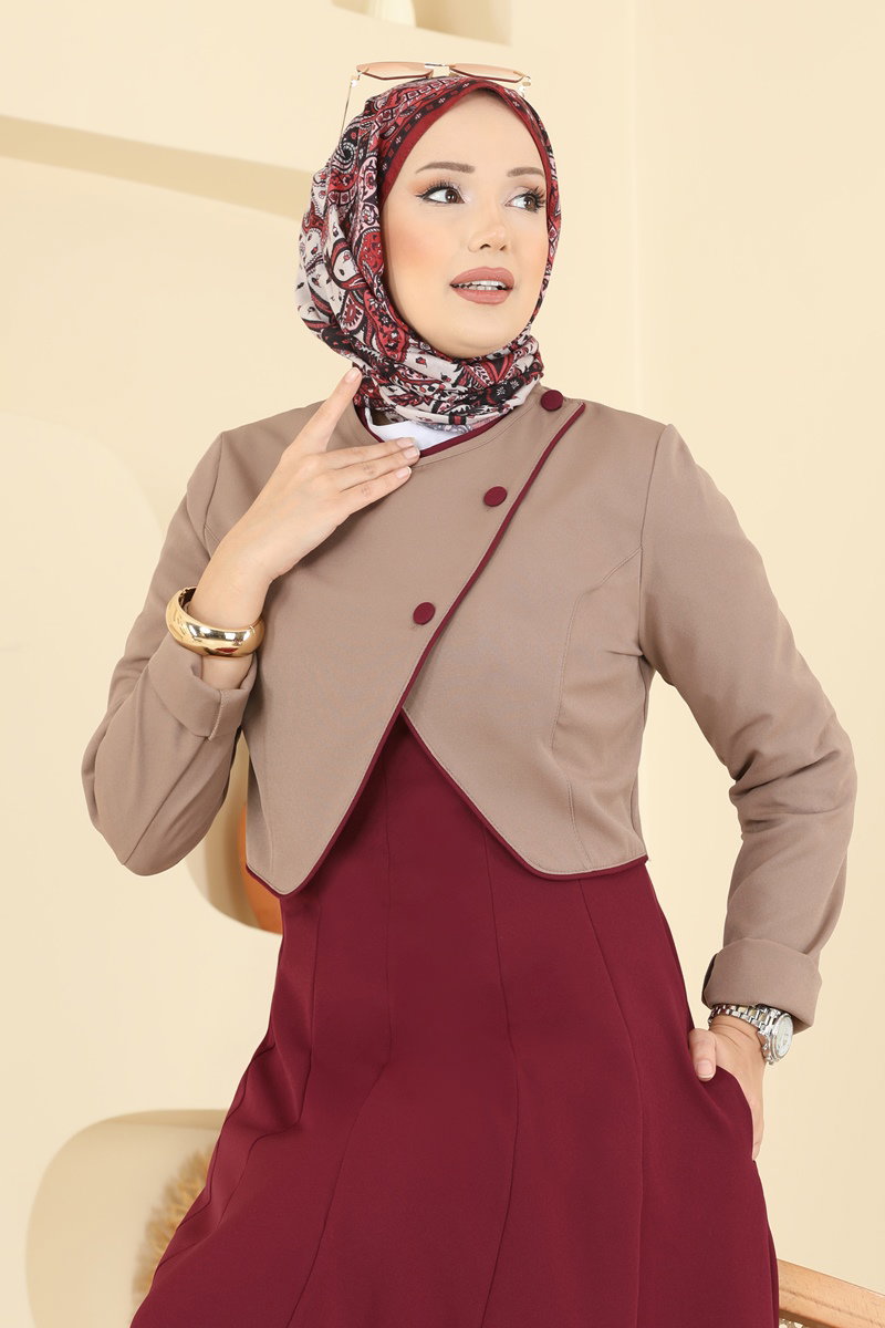 طقم بيج غامق&خمري 2782SL432-MS