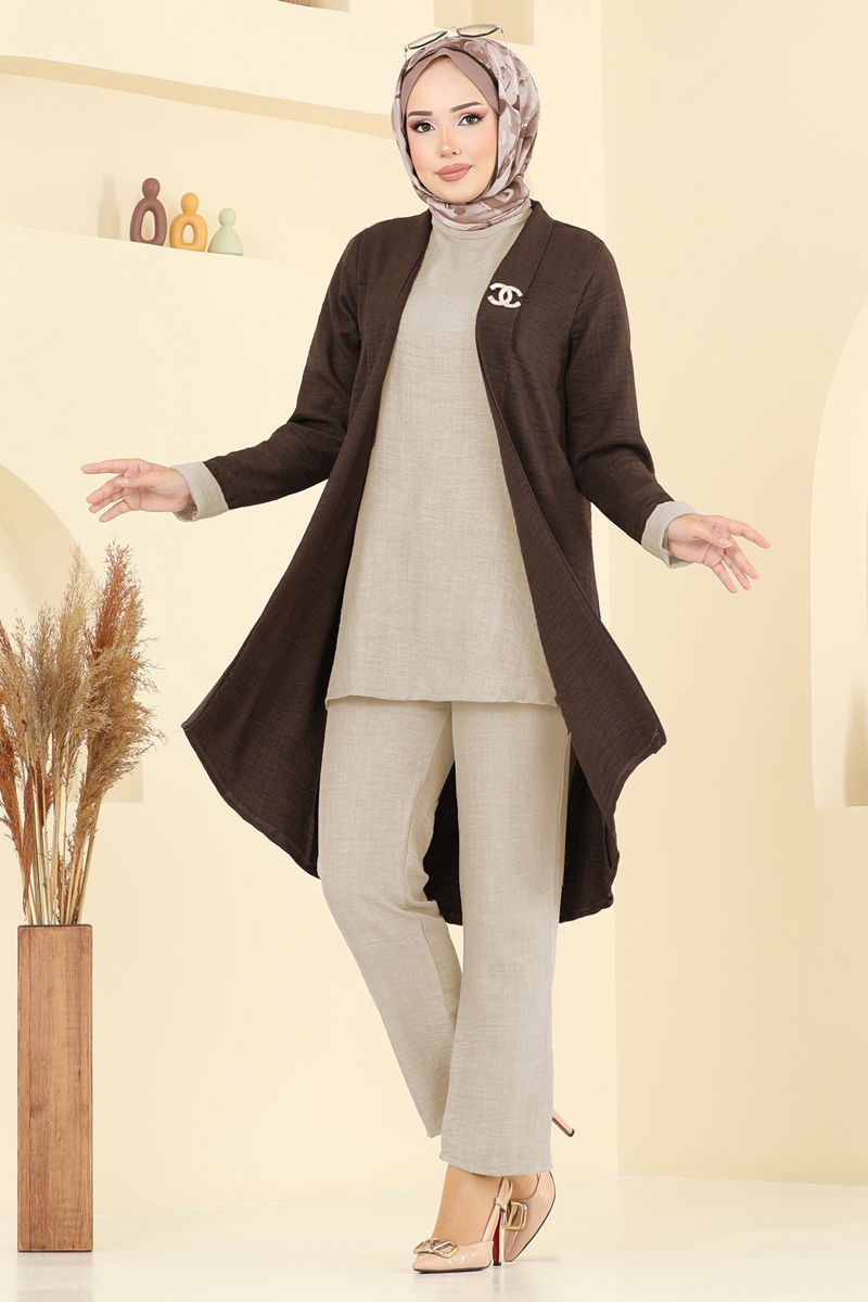 طقم بني وبيج 3129HBS856-MS