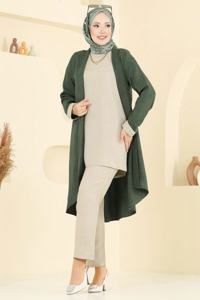 H.B.S. - طقم أخضر عفني و بيج 3129HBS856-MS