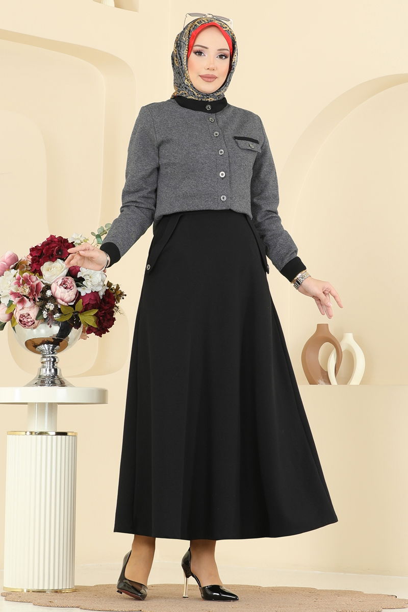 طقم رمادي غامق &اسود& PL9182-MS