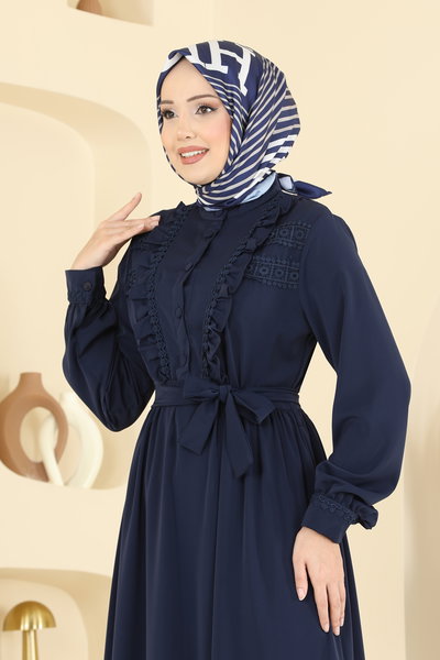 A.S.N. - Dantel Detaylı Dubai İpeği Elbise 332ASN888-MS Laci - 427485