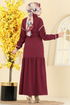 Dantel Detaylı Kemerli Elbise 4130PM271-MS Bordo - Thumbnail