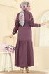 Dantel Detaylı Kemerli Elbise 4130PM271-MS Koyu Gül Kurusu - Thumbnail