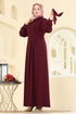 Dantel Detaylı Piliseli Elbise 308ASN888-MS Bordo - Thumbnail