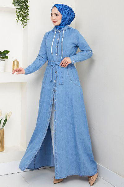 MRV M.T.S. - De L'Avant Boutonné Jeans Robe 25021MTS1095-L Ouvert Jeans