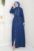 De L'Avant Boutonné Jeans Robe 25021MTS1095-L Sombre Jeans - Thumbnail