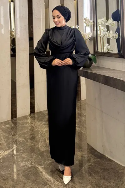 A.L.G. - Degaje Yaka Saten Abiye 4550ALG474-MS Siyah