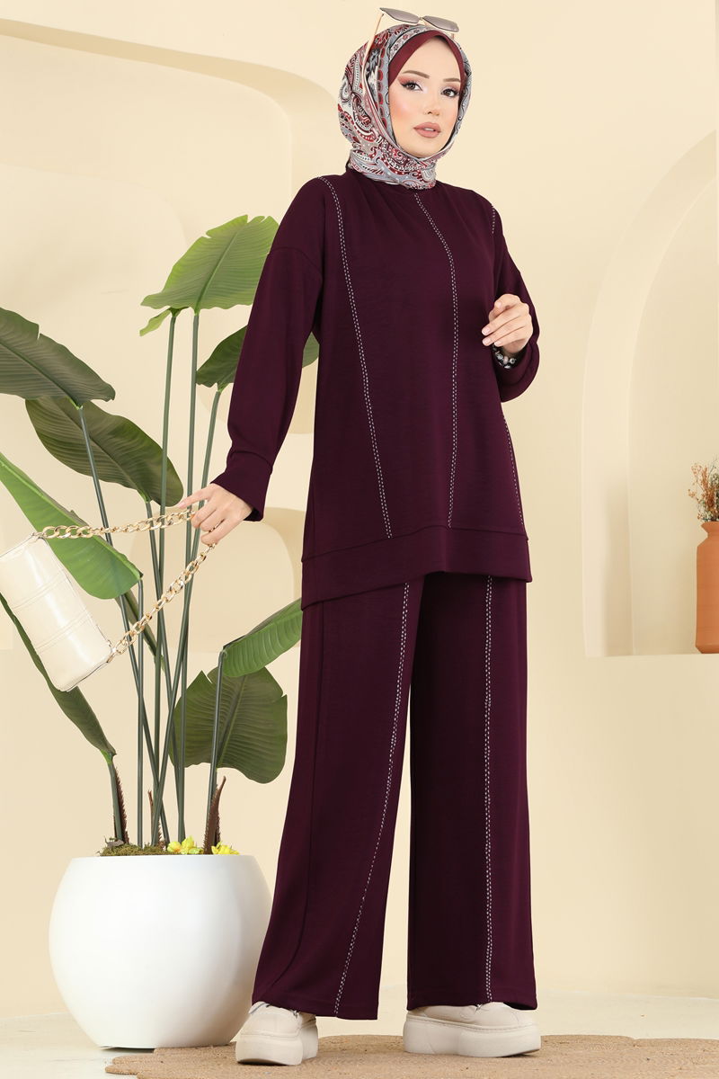 Dekoratif Dikiş Detaylı Takım 3216HBS856-MS Bordo