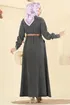 Deri Kemerli Kot Elbise 6136ORG1169-MS Gri Kot - Thumbnail