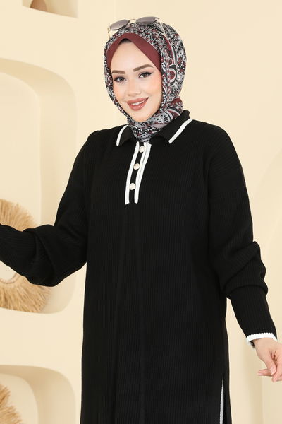 T.P.K. - Derin Yırtmaçlı Triko Takım 503TPK1167-MS Siyah - 418178