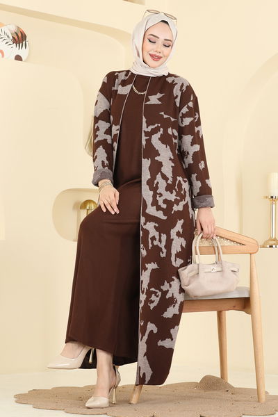 A.Y.D. - Desen Detaylı Elbiseli Takım 2768AYD574-MS Kahve - 418127