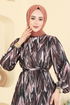 Desenli Eteği Volanlı Elbise 4464BRZ597-MS Kahve - Thumbnail