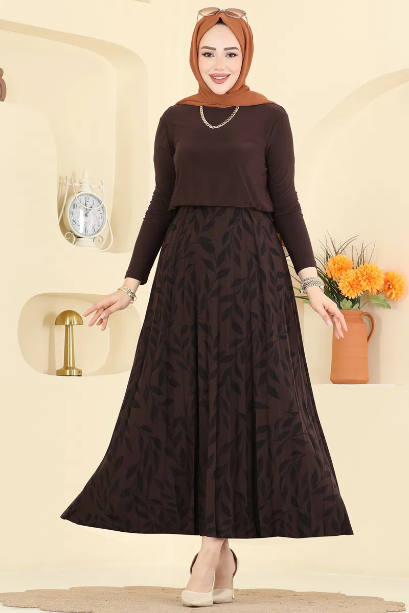 Desenli İkili Etek Takım 5580ZNN863-MS Kahve