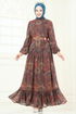 Desenli Şifon Elbise 5307AL357-MS Kahve - Thumbnail