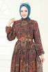 Desenli Şifon Elbise 5307AL357-MS Kahve - Thumbnail