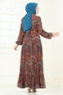 Desenli Şifon Elbise 5307AL357-MS Kahve - Thumbnail