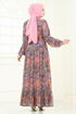 Desenli Şifon Elbise 5307AL357-MS Lila - Thumbnail
