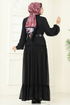Desenli Şifon Elbise 5307AL357-MS Siyah - Thumbnail