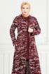 Desenli Üçlü Tesettür Kombin 4012BGS895-M Bordo - Thumbnail