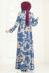 Desenli Viskon Elbise 4084ZNN863-MS İndigo - Thumbnail