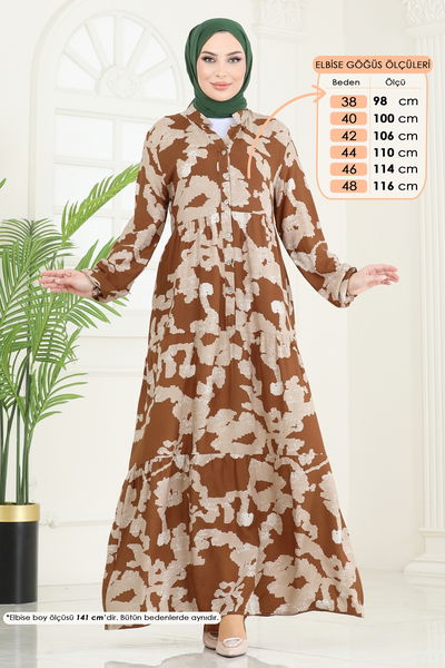 Z.N.N. - Desenli Viskon Elbise 4084ZNN863-MS Taba - 391366