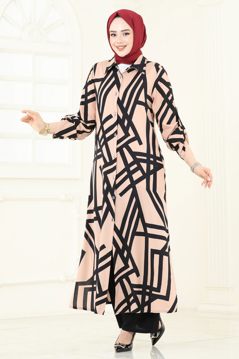 Desenli Viskon Takım 0337BG354-MS Latte