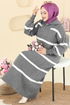 Dik Yaka Çizgili Elbise 1298TPK1167-MS Antrasit - Thumbnail